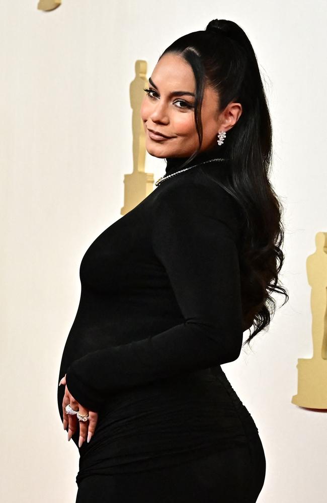 The actress debuted her baby bump on the red carpet. Picture: Frederic J. Brown/AFP