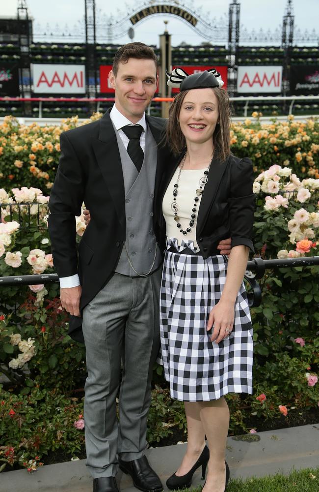 Quentin and Sarah Walker on Victoria Derby Day at Flemington Racecourse on Saturday, November 1, 2014, in Flemington, Australia. Picture: Hamish Blair