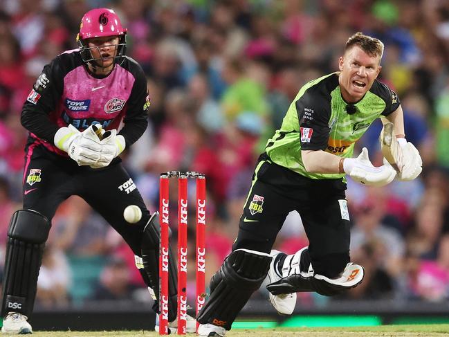 David Warner of the Thunder bats during the BBL match between Sydney Sixers and Sydney Thunder in January 2024. Picture: Matt King/Getty Images