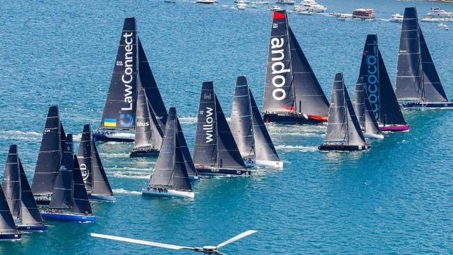 Start of the 2022 Rolex Sydney to Hobart yacht race on Sydney Harbour. Picture Carlo Borlenghi/Rolex