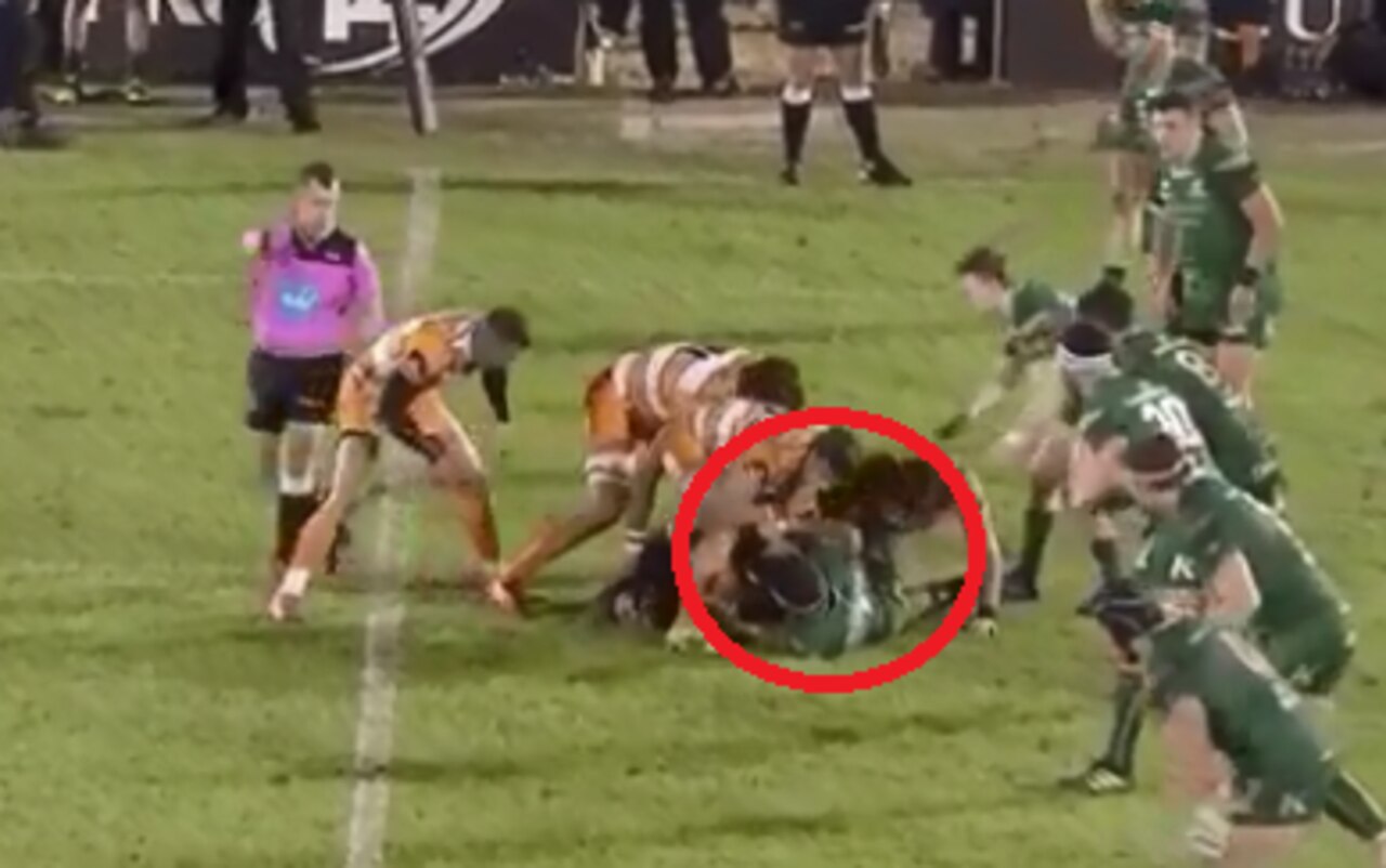 Nico Lee caught blowing his nose on Colby Fainga’a.
