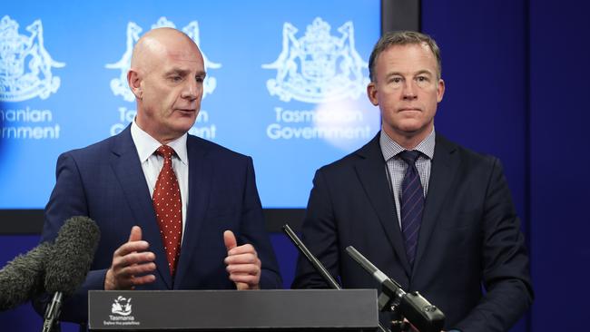 Treasurer Peter Gutwein and Premier Will Hodgman. Picture: LUKE BOWDEN