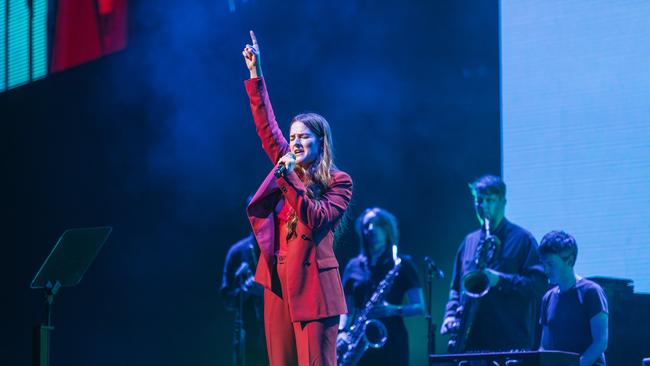 Mia Wray performs at Michael Gudinski's state memorial service. Picture: Mushroom Creative House