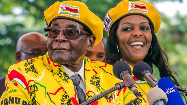 Mugabe addresses party members and supporters gathered at his party headquarters in 2017.