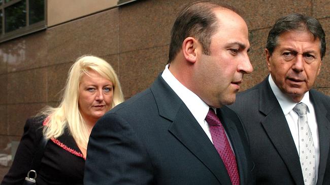 Tony Mokbel with his legal team Nicola Gobbo and Con Heliotis QC outside court.