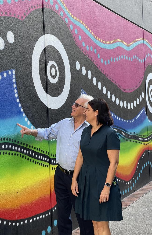 Darwin mayor Kon Vatskalis and Chief Minister Natasha Fyles have revealed $1.3m will be spent on upgrading Chapel Lane in the Darwin CBD. Picture: Annabel Bowles