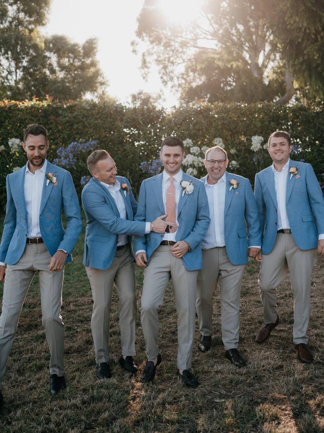 Reece Turner with his groomsmen. Picture: Meaghan Coles