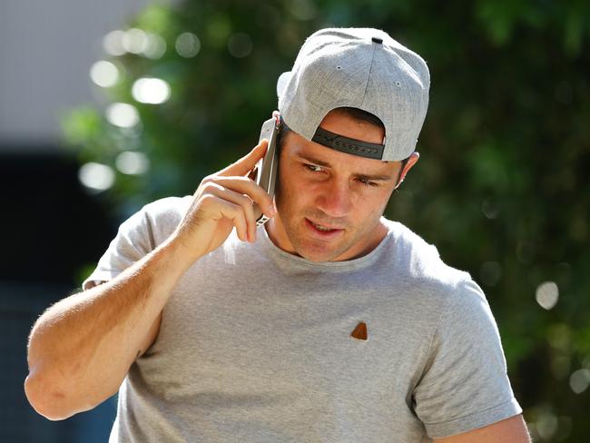 Queensland State of Origin player Cooper Cronk wearing a RLPA cap during a media session before game 3, Rydges Hotel, South Brisbane.  Photographer: Liam Kidston.