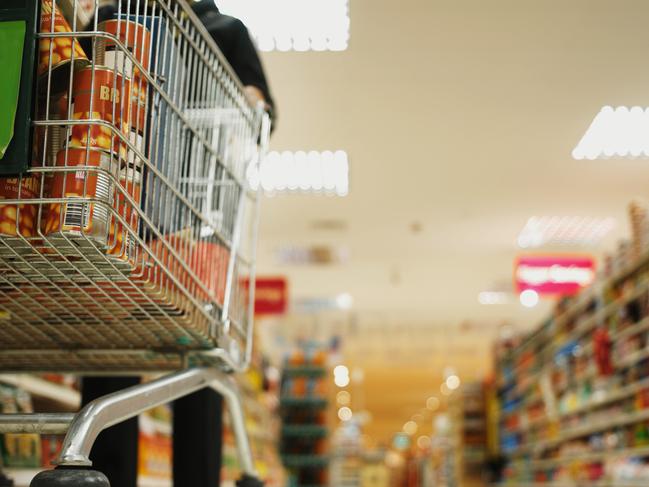 Shopping cart in a supermarket. Trolley. Supermarket shopping. Generic image.