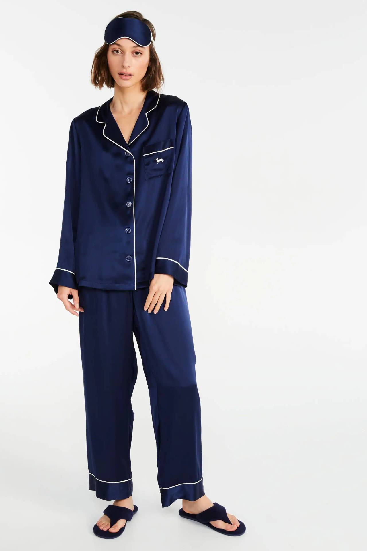 Peter alexander navy blue silk pyjamas hot sale