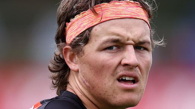 MELBOURNE . 13/02/2023.  AFL . Collingwood training at Olympic Park. Jack Ginnivan of the Magpies  during todays training session  . Pic: Michael Klein