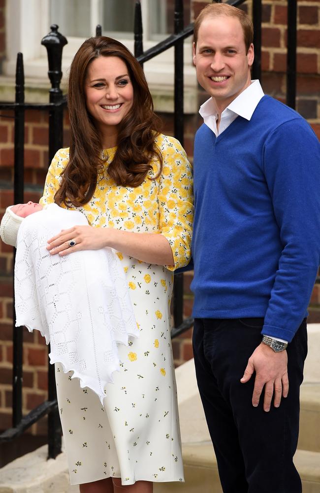 Prince William, Duke of Cambridge and Catherine, Duchess of Cambridge with newborn baby daughter Princess Charlotte. Photo by Ian Gavan