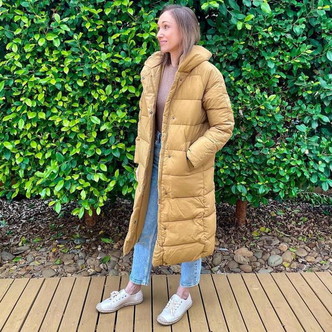 The longline puffer jacket is made from 100 per cent recycled polyester. Picture: Instagram/amysfashionfinds