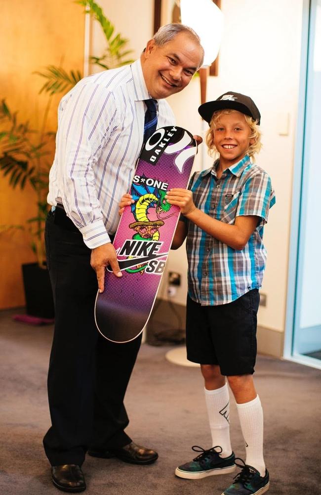 Tom Tate with a young Keegan Palmer in 2015. Picture: Tom Tate