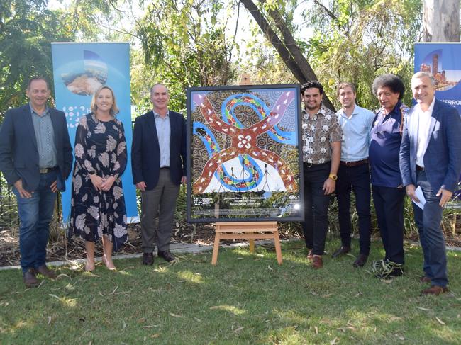 Mayor Tony Wiliams, Debra Mair (HTW Manager People and Culture), Graham Gross (HTW Manager CQ), Raymond Garrett, Richard and Uncle Clem Beezley and Gary Brinkworth (HTW CEO) at the launch of Herron Todd White's Reconcilation Action Plan in Rockhampton