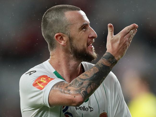 SYDNEY, AUSTRALIA - JANUARY 29: RoyÃÂ OÃ¢â¬â¢Donovan of the Jets celebrates scoring a goal during the A-League match between the Western Sydney Wanderers and the Newcastle Jets at Bankwest Stadium, on January 29, 2021, in Sydney, Australia. (Photo by Mark Metcalfe/Getty Images)