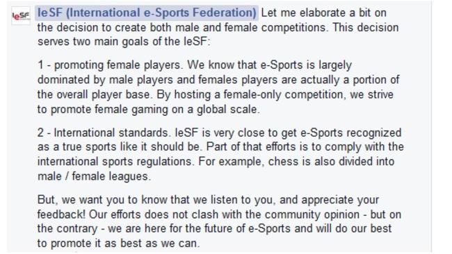 The IeSF’s response.