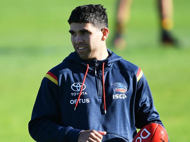 ADELAIDE, AUSTRALIA - JULY 24: Bryce Gibbs of the Crows and Tyson Stengle of the Crows during an Adelaide Crows AFL training session at Football Park on July 24, 2020 in Adelaide, Australia. (Photo by Mark Brake/Getty Images)