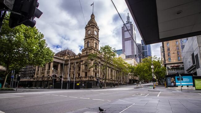 A general view of an empty street in Melbourne’s CBD over the weekend. Picture: Getty Images