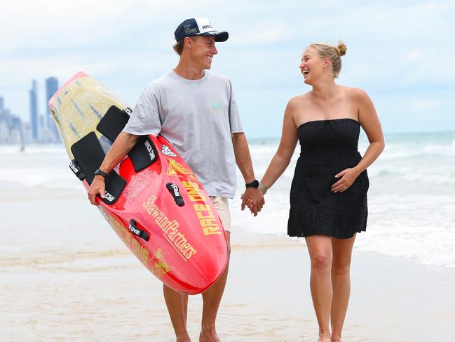 Ironman competitor Matt Bevilacqua and his partner Brielle showing off her baby bump ahead of round 2 of the Ironman series this weekend. Pics Adam Head