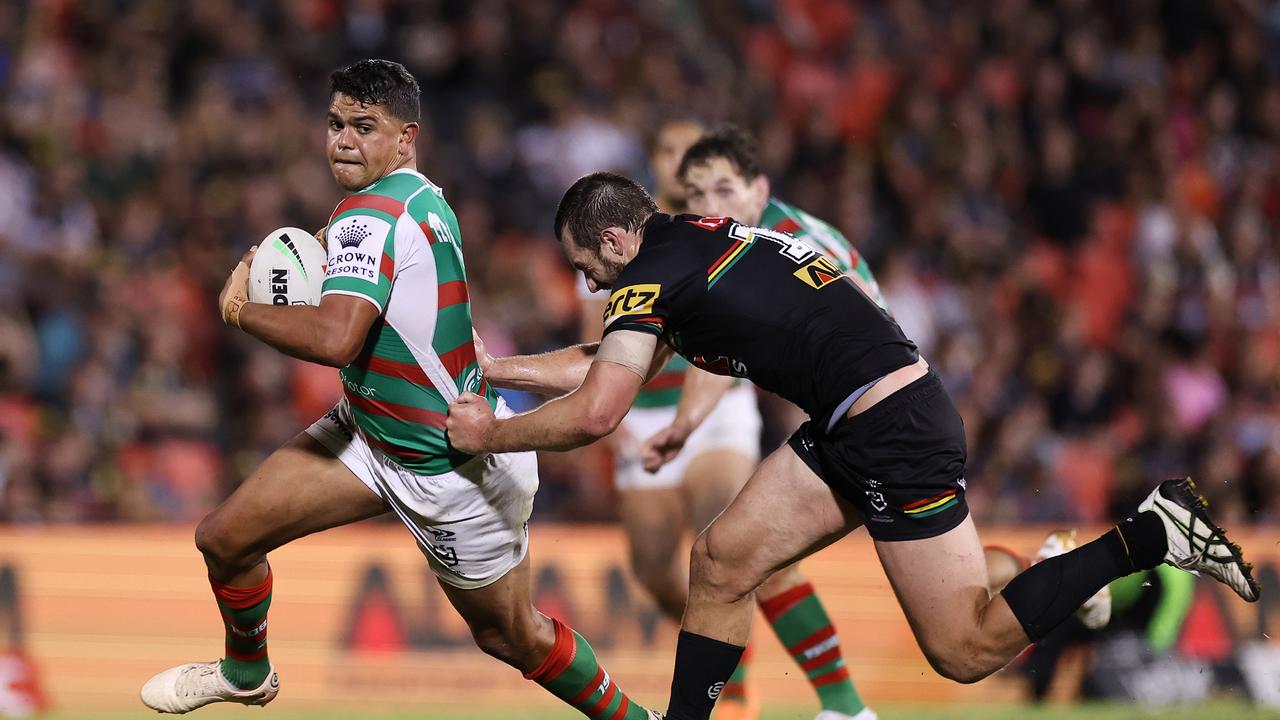 Latrell Mitchell (left) has said he’d consider returning to his family farm in Taree after rugby league. (Photo by Cameron Spencer/Getty Images)