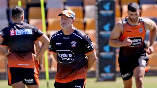 DAILY TELEGRAPH - 18 NOVEMBER, 2021. Wests Tigers hold a closed training session at Leichardt Oval with the full squad back for their first full training run together. Senior coach Michael Maguire takes charge. Picture: Toby Zerna