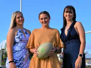 WARM-UP: Savanah Brown, Taylor Jardine and Lilli Crumblin get in the winning mood before their big victory on the field. Picture: Donna Jones