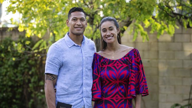 Israel Folau with his wife Maria at Kenthurst Uniting Church after a Sunday service. Picture: Hollie Adams