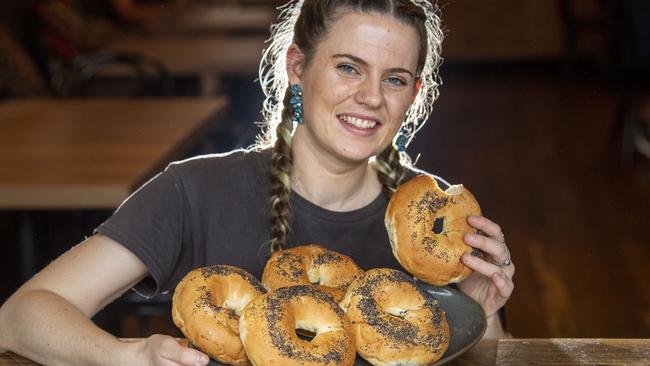 Bella Balloch restaurant manager at the Finch cafe thinks bagels may be a big seller during the Olympics. Thursday, November 11, 2021. Picture: Nev Madsen.