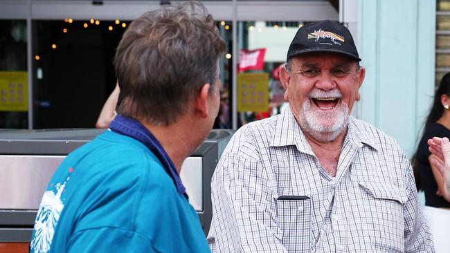 Uncle Terry O'Shane shares a laugh with Cairns MP Michael Healy during the annual Labour Day march along the Cairns Esplanade and through the Cairns CBD. Picture: Brendan Radke