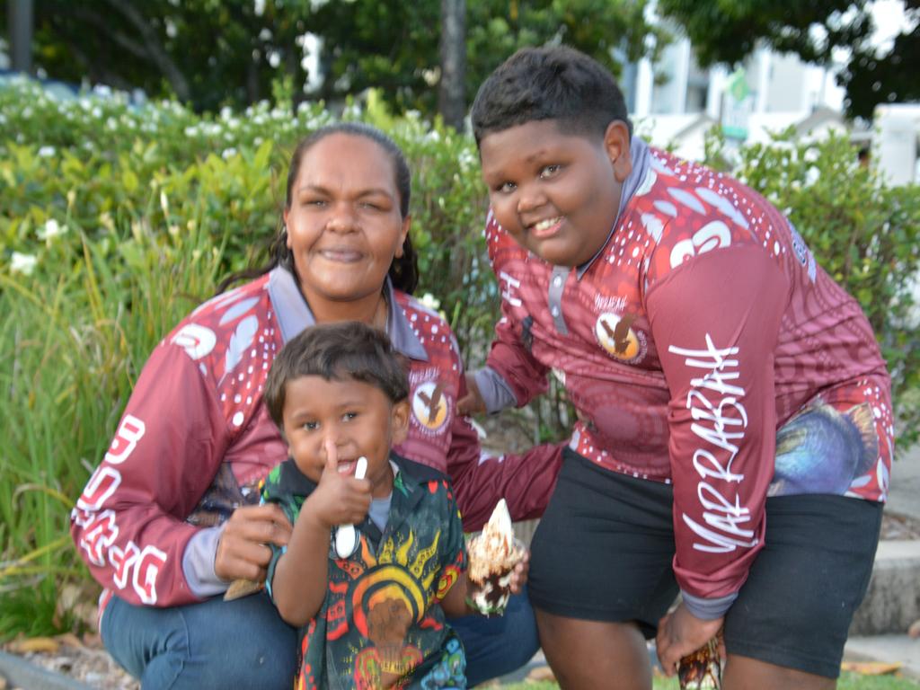 Tiarnie, Ronald and Gary Neal at the Big Talk One Fire Event on September 16 at Munro Martin Parklands. Picture: Bronwyn Farr