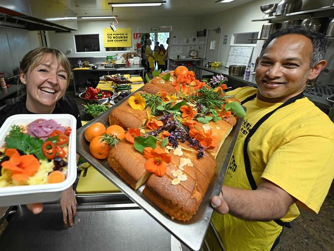 Chef Kara Kara Urbanska with Suncorp Bank executive general manager Nick Fernando. Picture: Lyndon Mechielsen