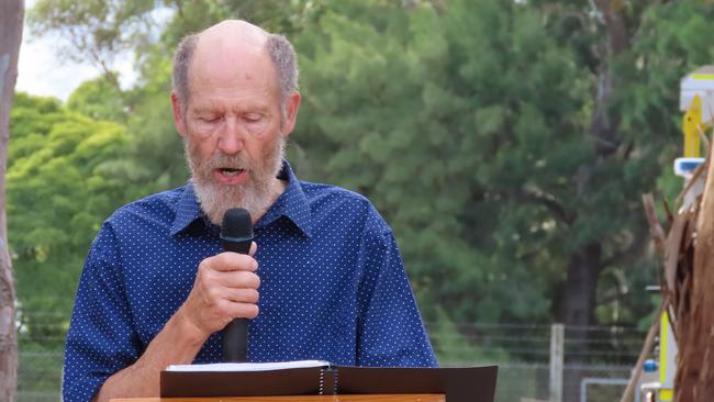 Attendees at the Kalangadoo Ash Wednesday memorial service were reduced to tears during the sombre ceremony led by Howard Young. Picture: Arj Ganesan