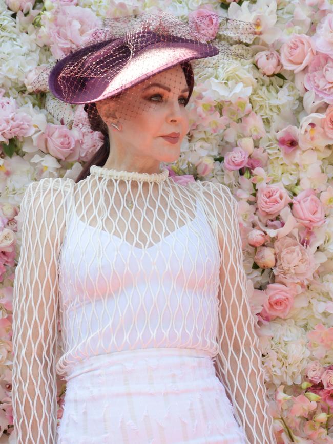 Priscilla Presley in the Birdcage during the Kennedy Oaks Day at Flemington in 2017. Picture: Tracey Nearmy