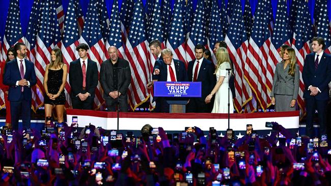 Donald Trump on election night at the West Palm Beach Convention Centre. Picture: AFP