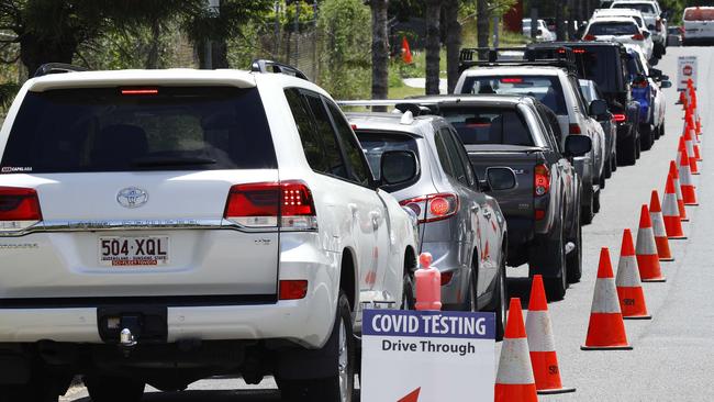 People in Brisbane are waiting as long as three hours to get a Covid-19 test, with some areas interstate experiencing much longer delays. Picture: NCA NewsWire/Tertius Pickard