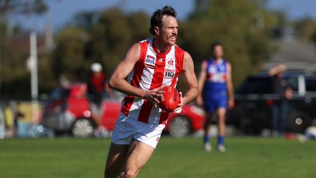 Southern league: St Paul's McKinnon v Mordialloc: Mitchell Brown of Mordialloc at McKinnon Reserve on Saturday 22nd of April 2023 in McKinnon, Victoria, Australia.Picture: Hamish Blair