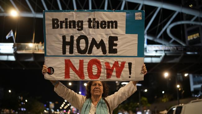 People demonstrate prior any hostage announcements outside the Kirya defense complex in Tel Aviv, Israel. Picture: Getty Images