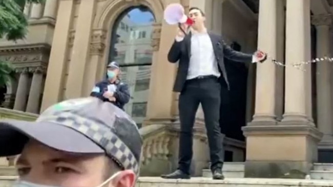 Joel Jammal at the Freedom march through the streets of Sydney on July 24.