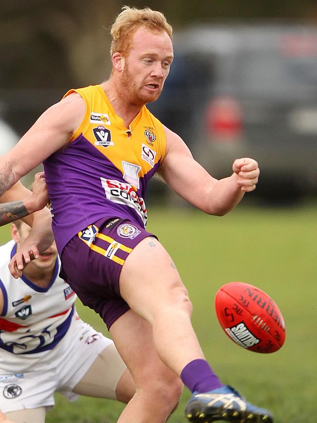 Brent Macleod playing football in the GDFL. Picture: Alison Wynd