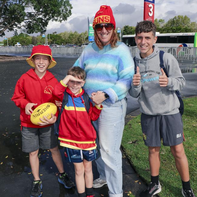 Patrick, Fletcher, Christie and Harrison Marr before the Suns V Freo at People First Stadium Cararra. Picture: Glenn Campbell