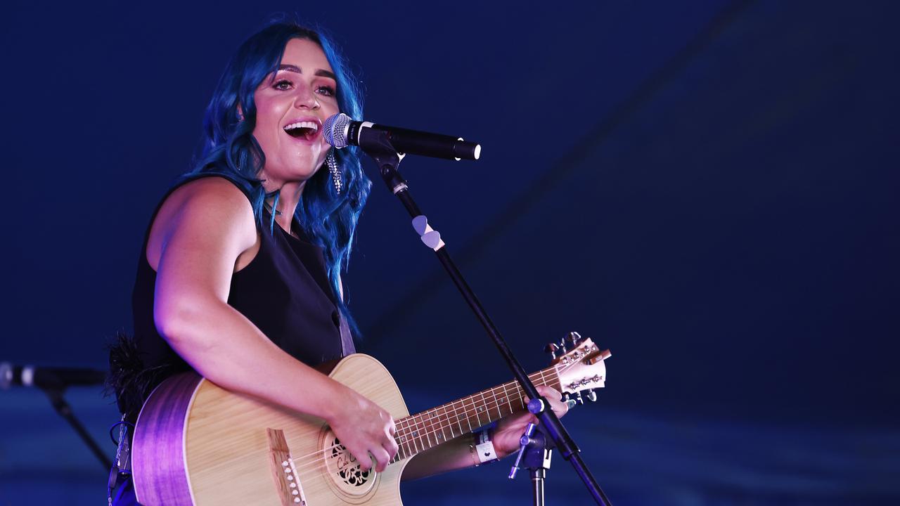 Amy Sheppard and her band perform at the Savannah in the Round music festival, held at Kerribee Park rodeo grounds, Mareeba. Picture: Brendan Radke