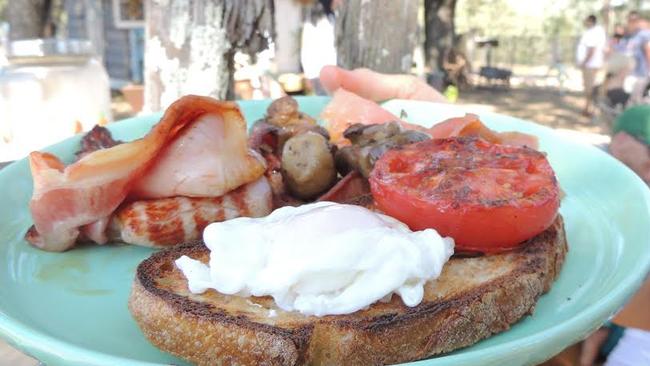 The Collins Breaky with eggs, bacon, tomato on toasted sourdough with added mushrooms ($17.50).