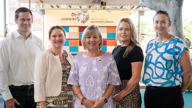 Principal of Darwin Middle SChool Ben McCasker (left),  Chief Executive of Department of Education and Training Susan Bowden, Jo Hersey, Sandy Evans and Member for Fannie Bay Laurie Zio. Picture: Supplied