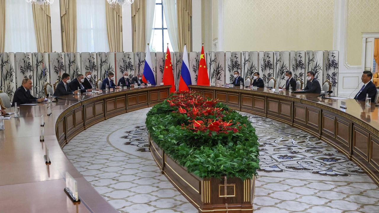 The Shanghai Cooperation Organisation (SCO) leaders' summit in Samarkand on September 15, 2022. (Photo by Alexandr Demyanchuk / SPUTNIK / AFP)