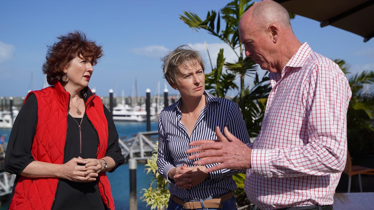 Whitsunday MP Amanda Camm (centre) visited Keswick Island with opposition state development, infrastructure and planning spokeswoman Fiona Simpson and opposition mines spokesman Pat Weir to meet with residents about ongoing issues with the head lessee. Picture: Heidi Petith