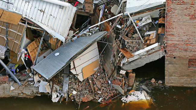 A building has collapsed next to the Myer redevelopment site in Murray St, Hobart. Picture: SAM ROSEWARNE