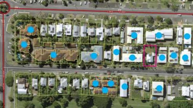 Blue dots indicate where other apartment complexes already exist within the vicinity of the proposed development. Picture: Supplied