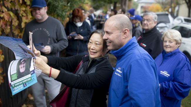 Josh Frydenberg at the pre-polling booth in the electorate of Kooyong in May. Picture: Arsineh Houspian