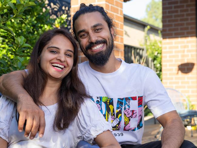 Siri Chandana Gonuri and husband Sai Abhinav Sita. Siri and her husband Abhi, originally from India, bought their first home together in Strathtulloh, west of Melbourne. Picture: Jason Edwards